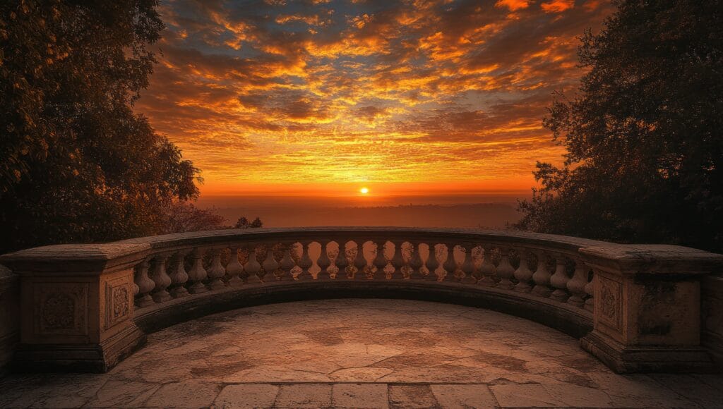 Palácio antigo de pedra ao entardecer